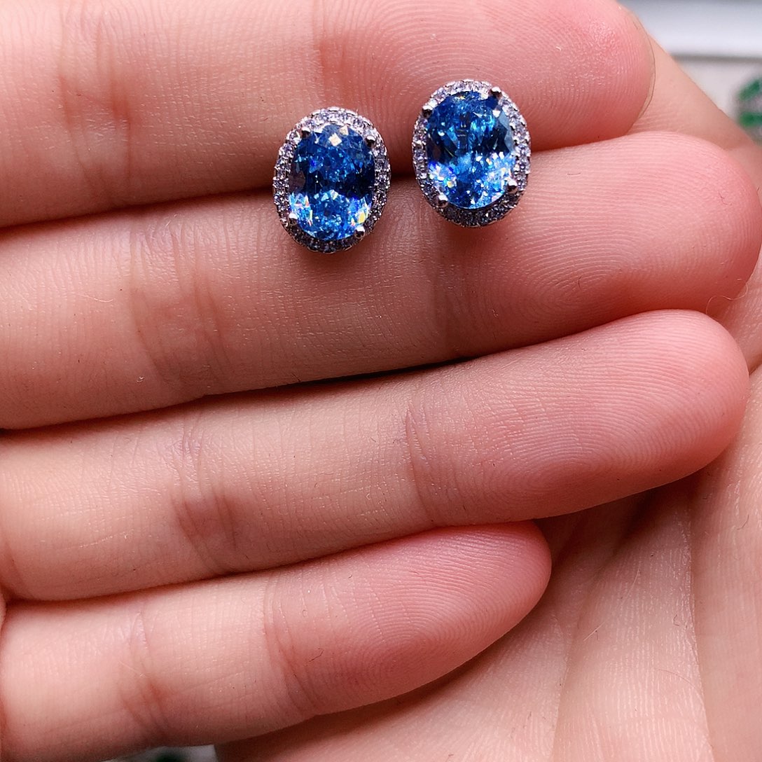 海蓝宝石银S925镶嵌耳坠