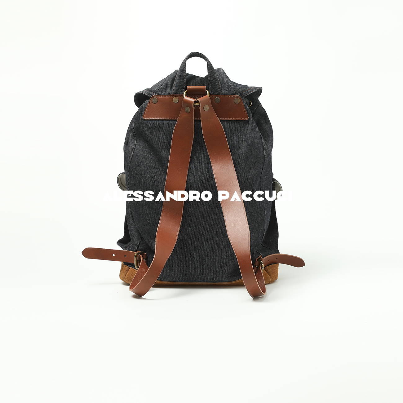 AP洛哥43108BS【大号】进口牛仔布拼牛皮+发霉五金时尚百搭双肩包