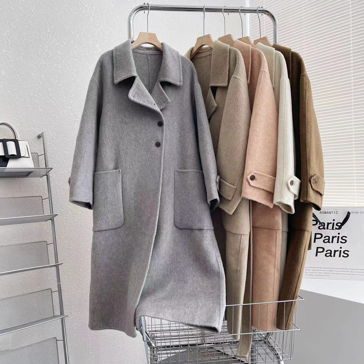 【海涛大叔】长毛斜系扣腰带束腰长款羊毛大衣 PLF622