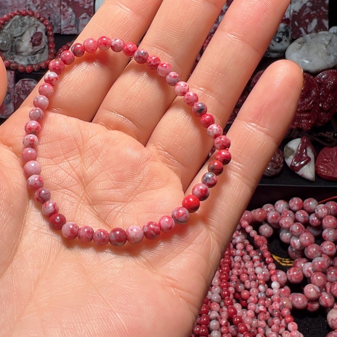 天然辰砂天然朱砂玉化原石满红手串