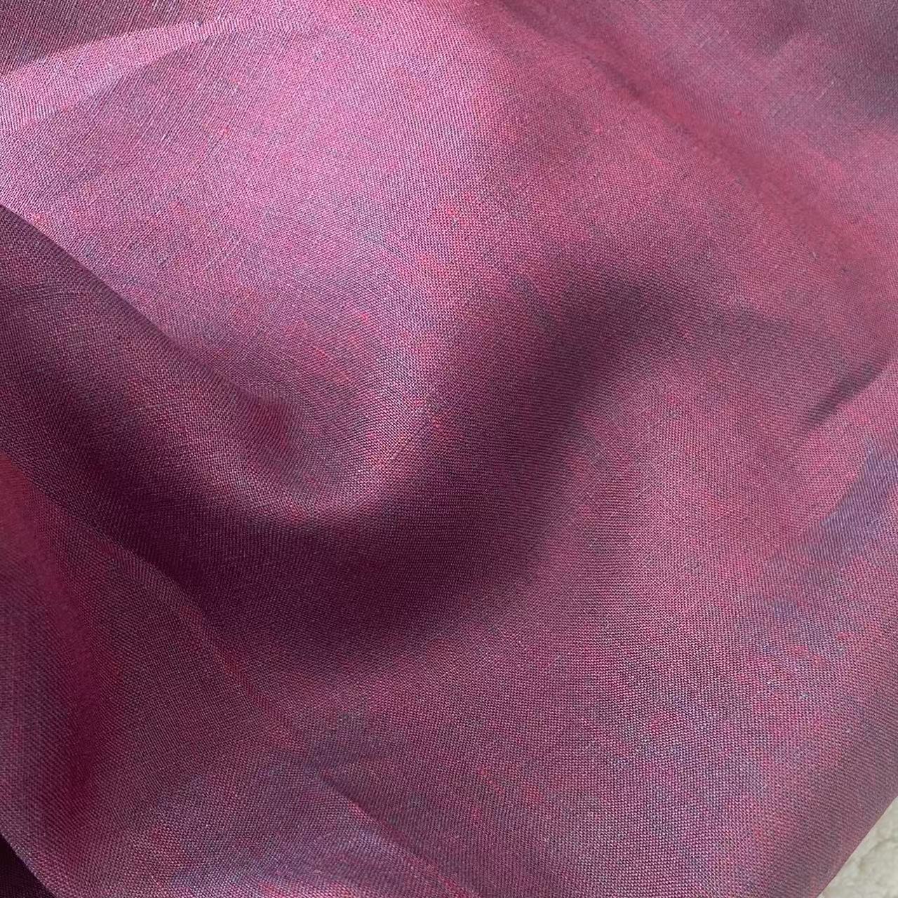 【绒兰】色织纯亚麻服装面料 05号 紫红