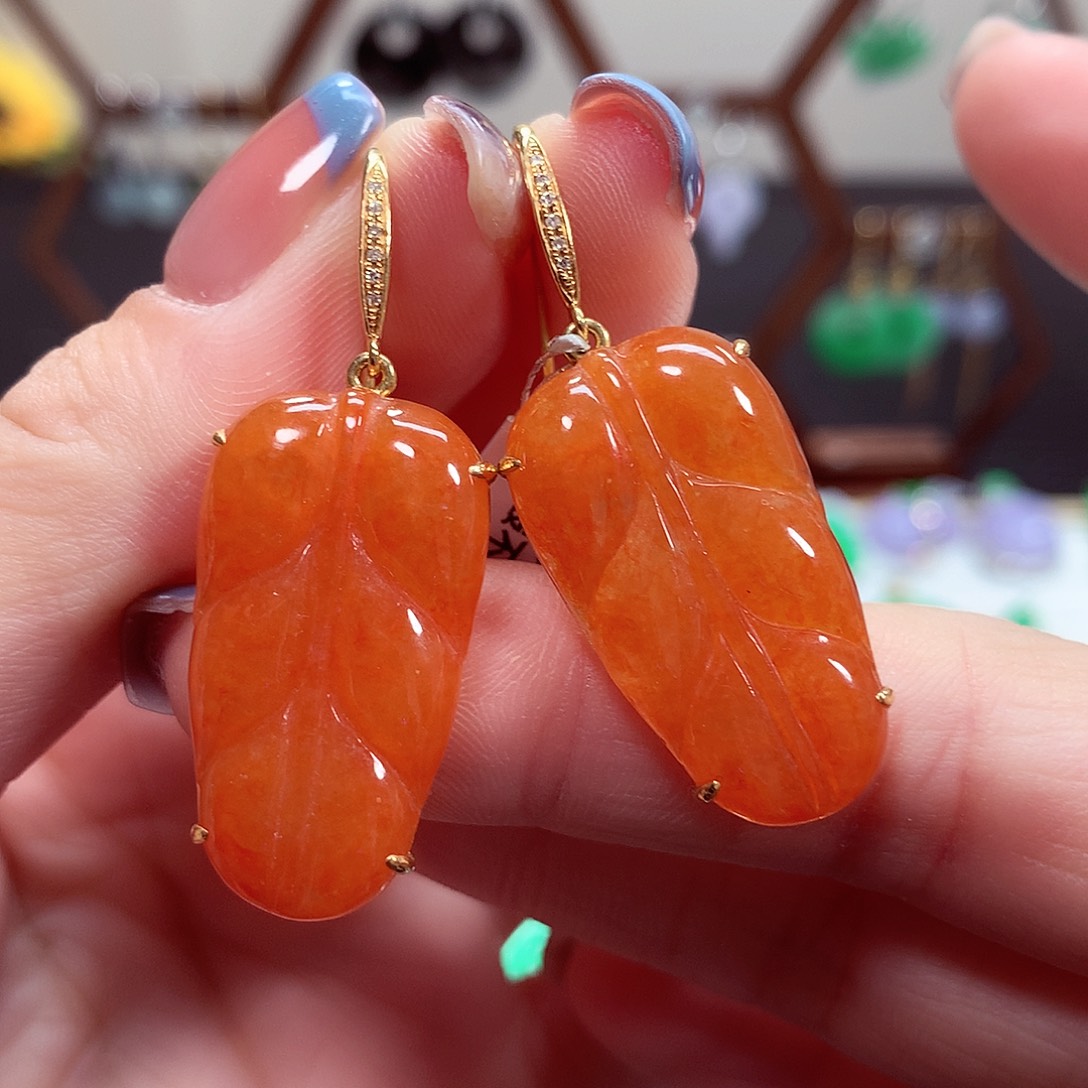 翡翠耳饰18K金镶嵌天然翡翠