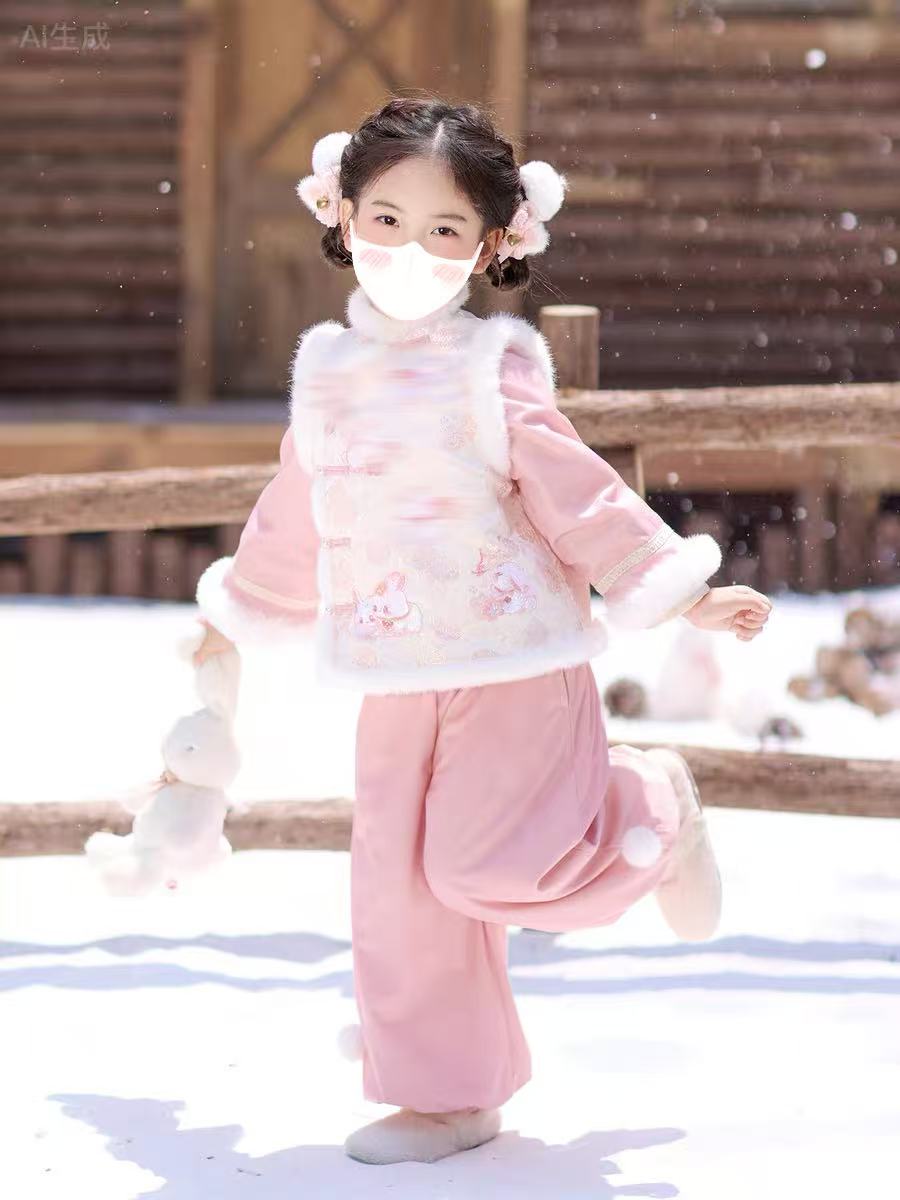 女童汉服2025新款冬装可爱加绒加厚日常国风汉服新中式唐装