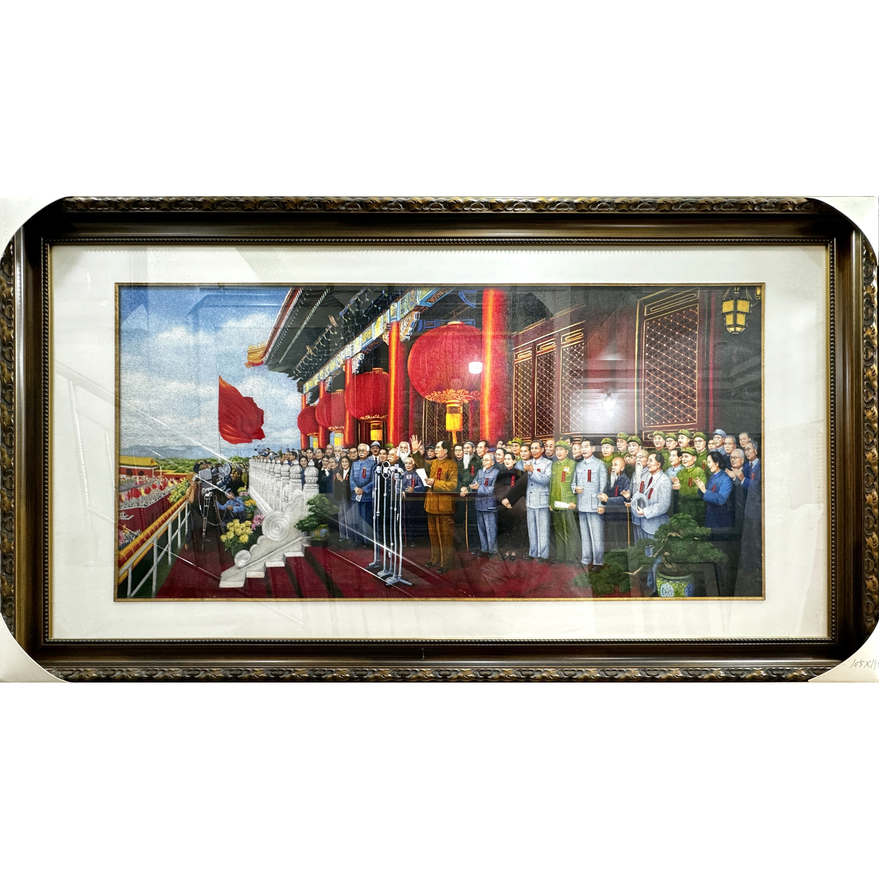 【开国大典】纯手工刺绣苏绣背景挂画精品外框195*105cm