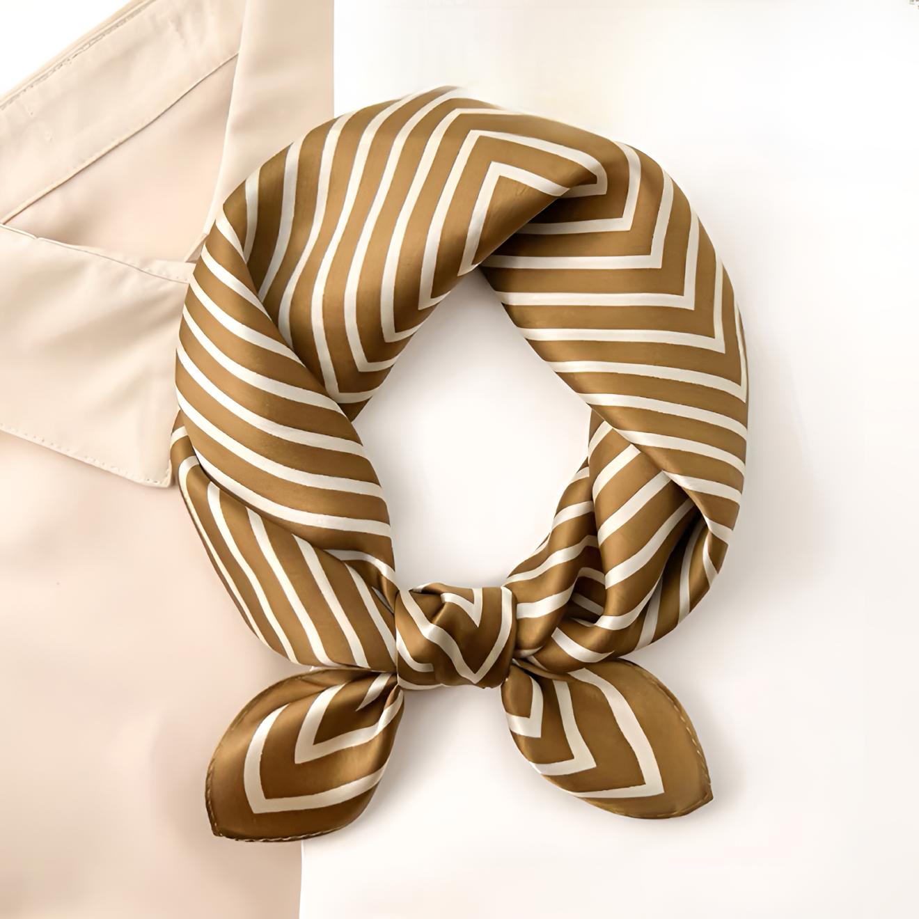 桑蚕丝单面法式姜黄回字格53方丝巾女士丝巾围巾防晒披肩外搭A060