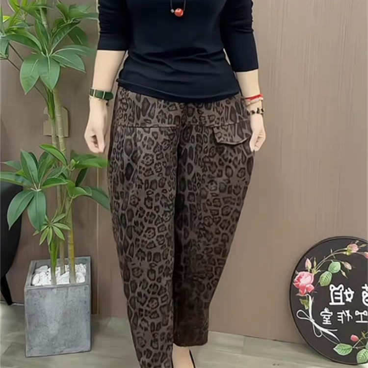 豹纹休闲哈伦宽松九分裤休闲风高腰