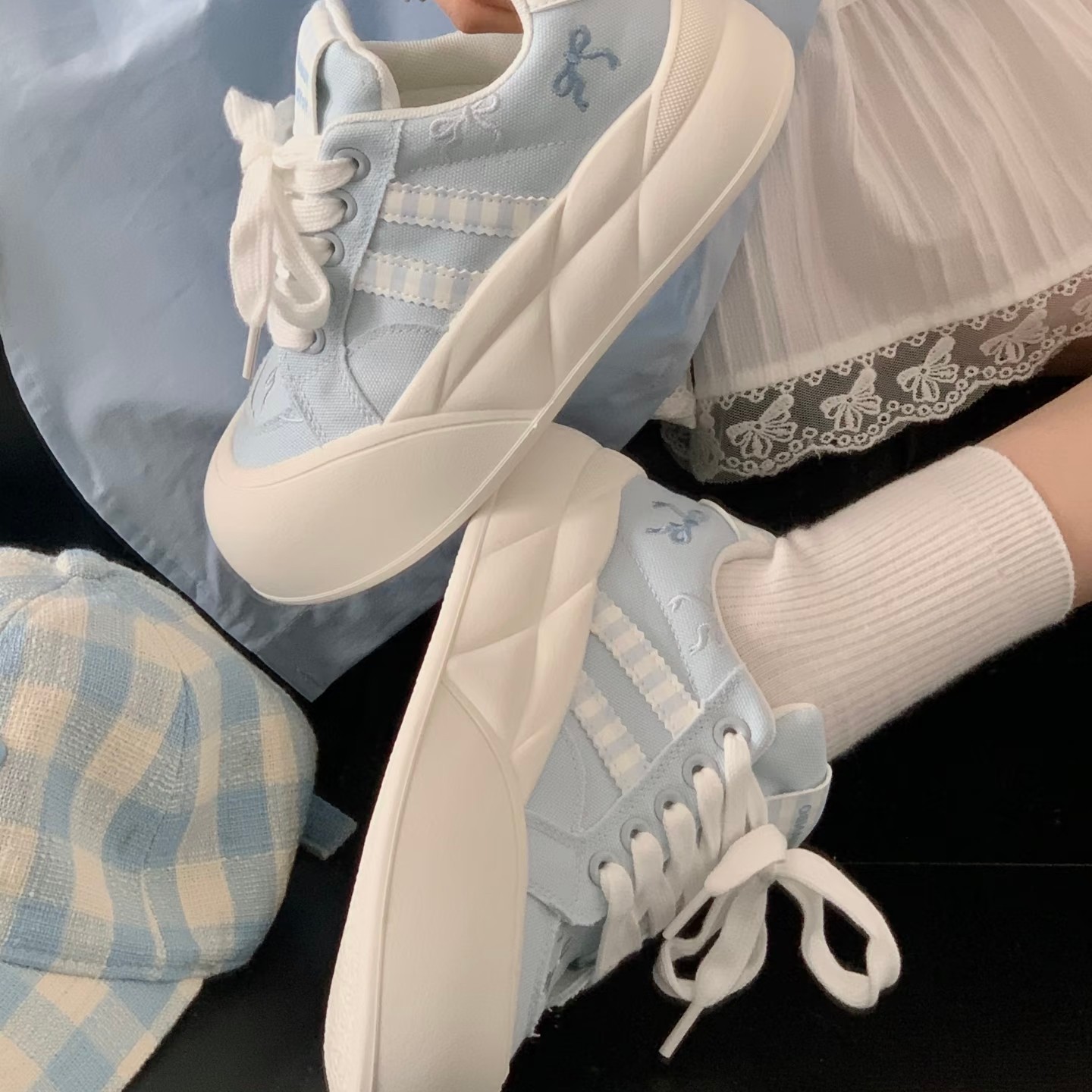 厚底青年青少年中跟拼色休闲板鞋鞋子小白鞋女鞋复古