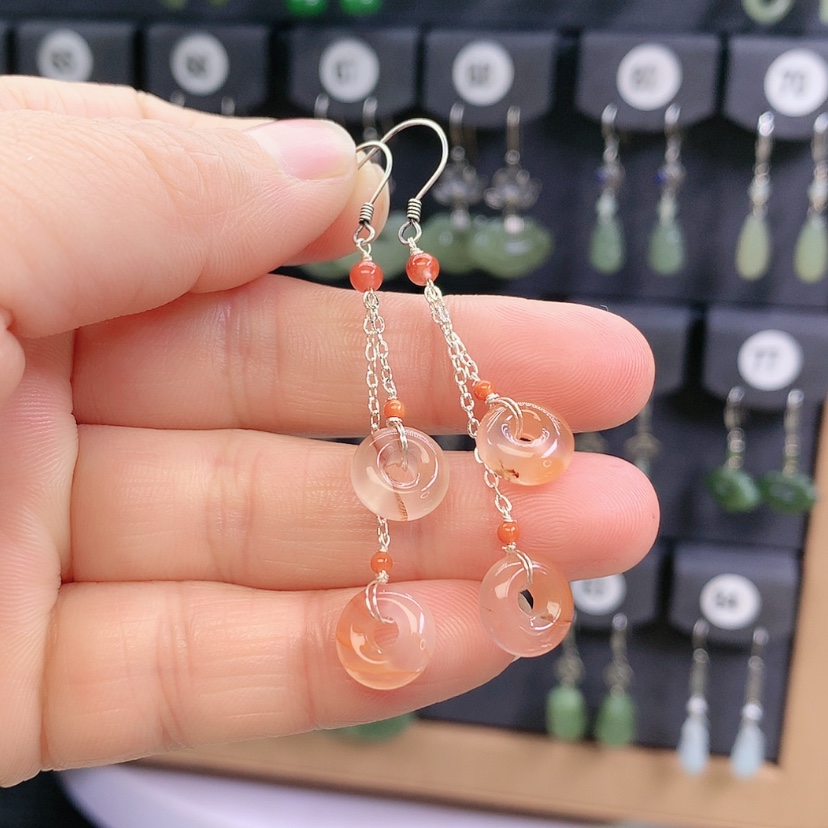 【闪购商品】南红玛瑙耳饰银S925镶嵌美