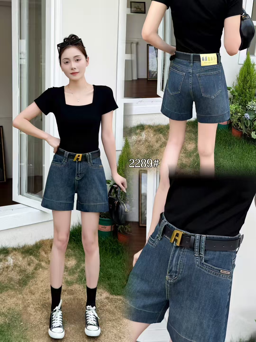 2289（复古蓝）显瘦四分牛仔短裤