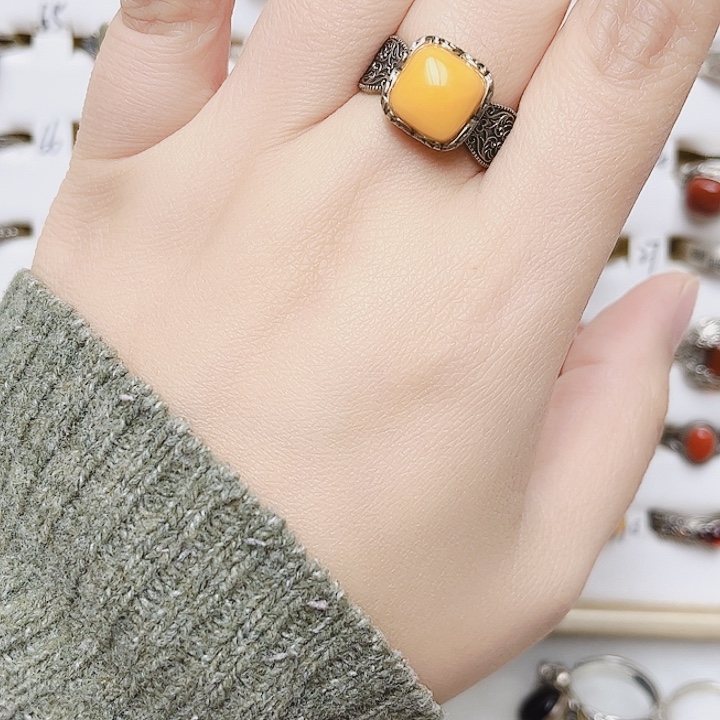 蜜蜡银S925镶嵌戒指