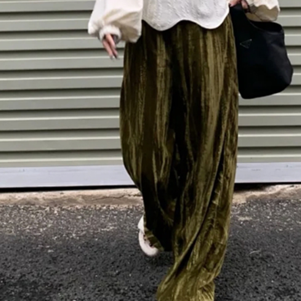 【刘家】丝绒时髦复古阔腿裤长裤