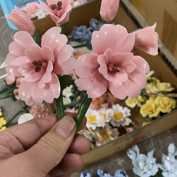 瓷片纯手工陶瓷花摆件2瑕疵