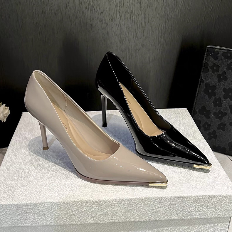 御姐风尖头浅口高跟鞋女鞋防水台2025年新款细跟法式单鞋953-2