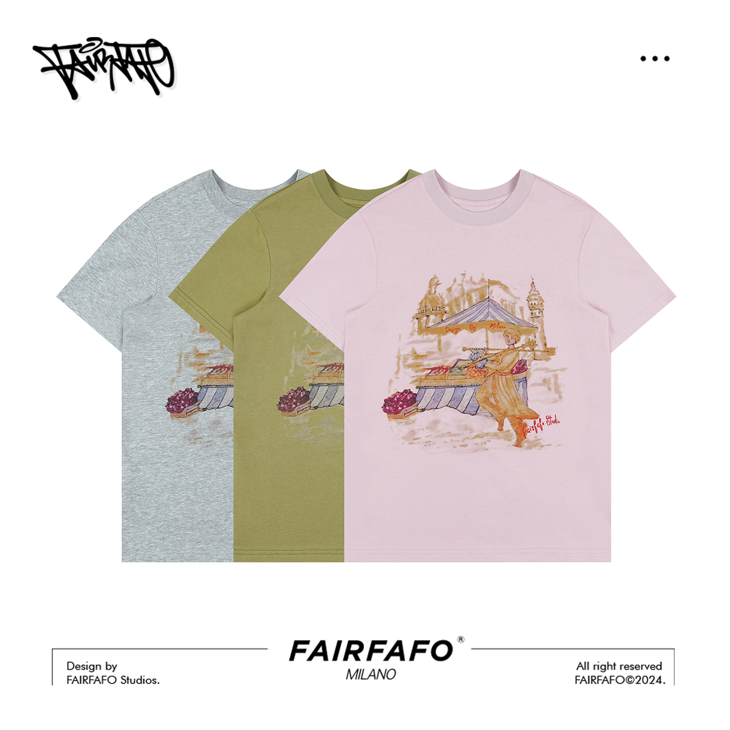 FAIRFAFO林肉肉【油画T】时尚休闲春夏宽松圆领文艺短袖TXA44198