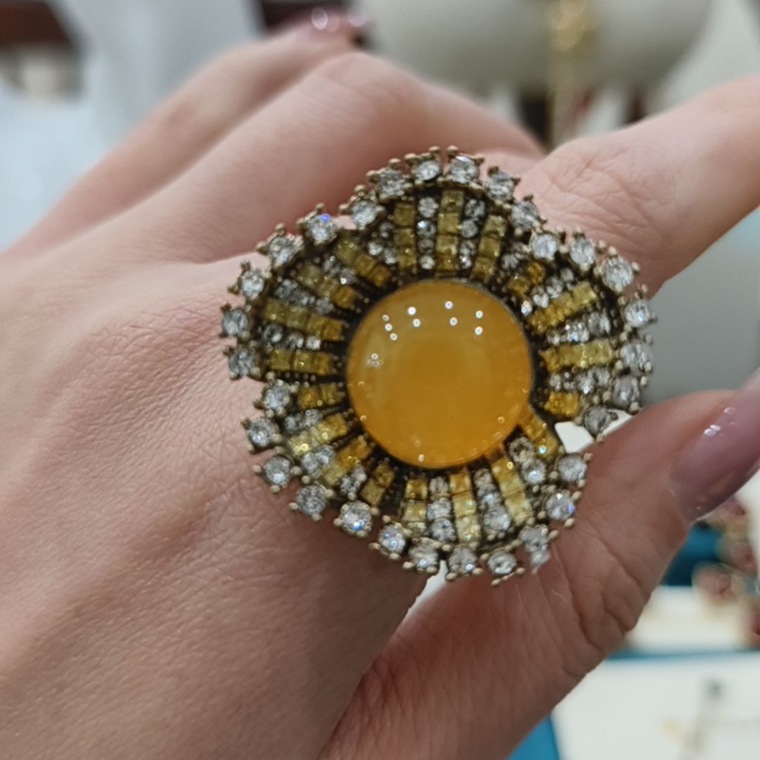 大理石磁石花开富贵戒指