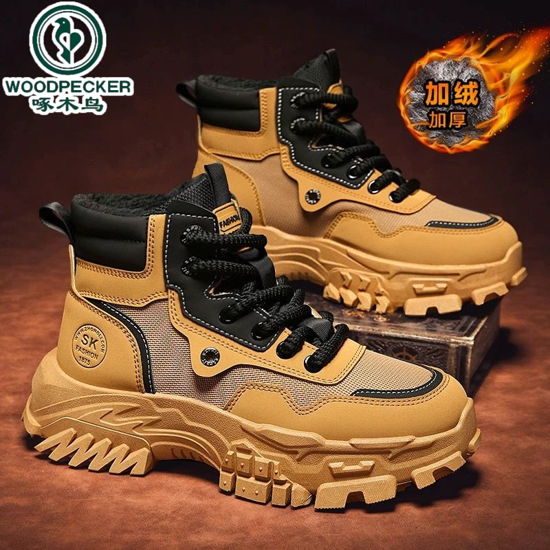 【正品】啄木鸟男鞋冬季加绒加厚运动休闲雪地靴青少年厚底老爹防水