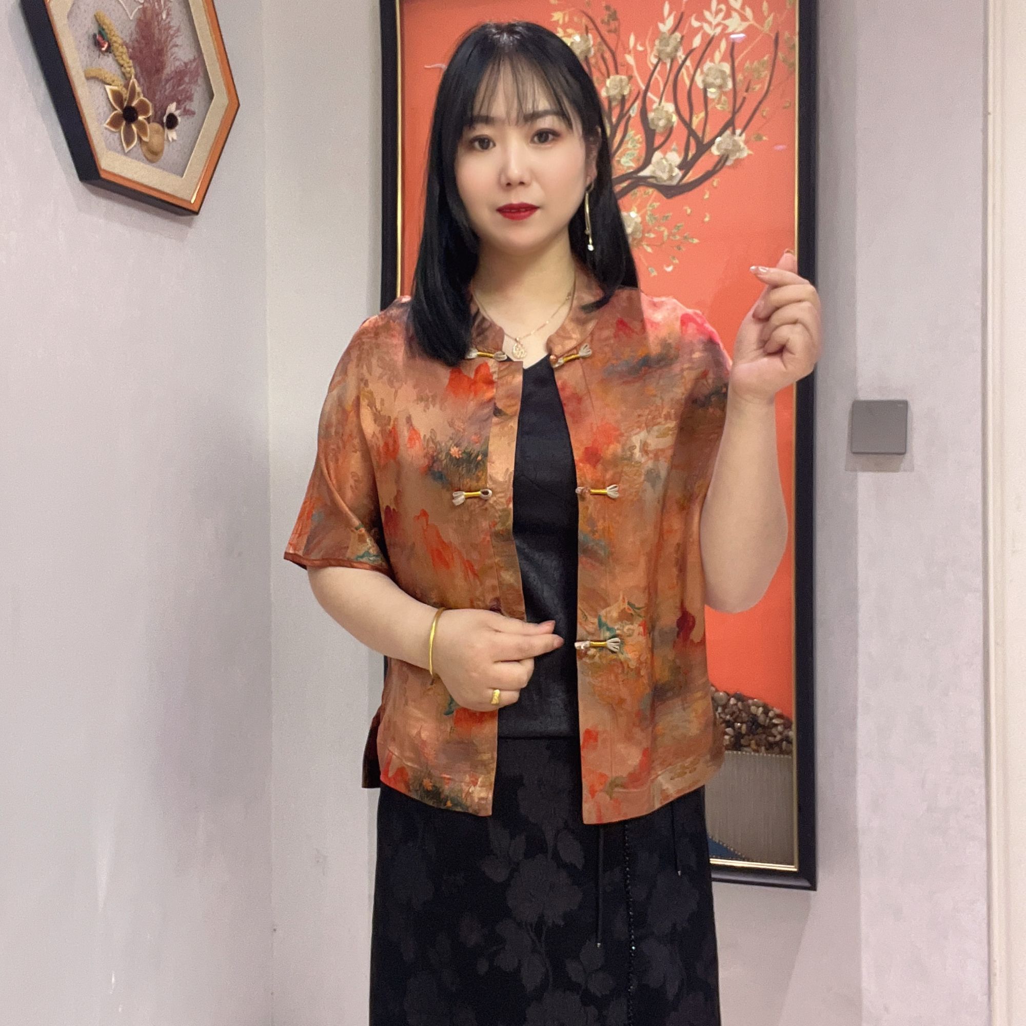 388【金姐专属】新款老料气质网红时尚定制国风轻奢短袖外套