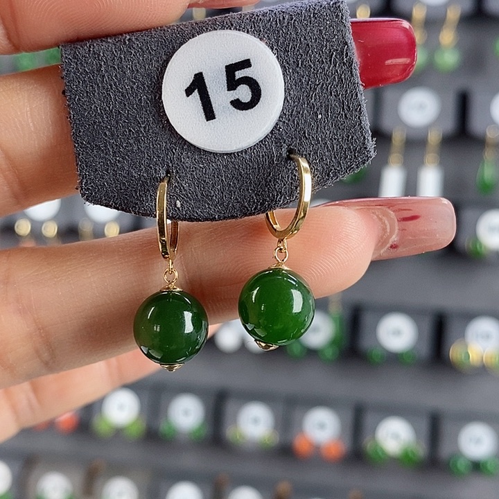 和田玉耳饰18K金镶嵌