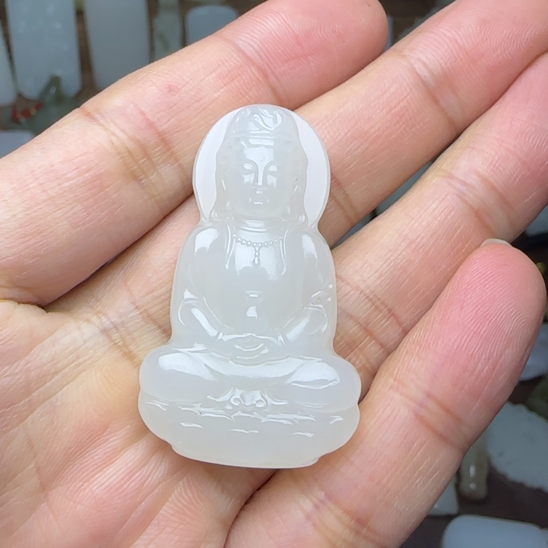 和田玉挂件未镶嵌正装观音