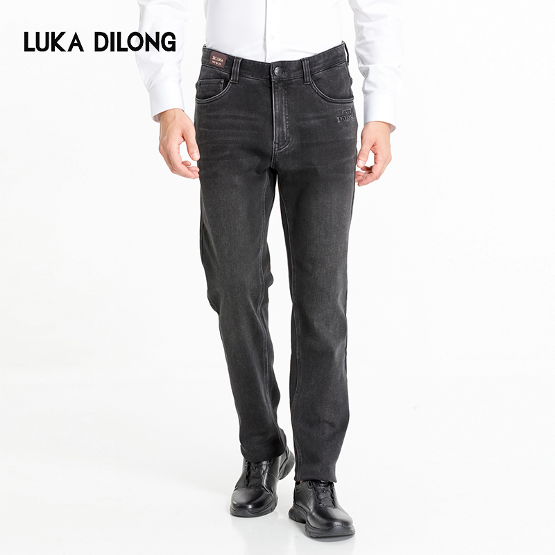 路卡迪龙【百搭牛仔】磨毛直筒休闲裤牛仔裤弹力拉链秋冬342247423