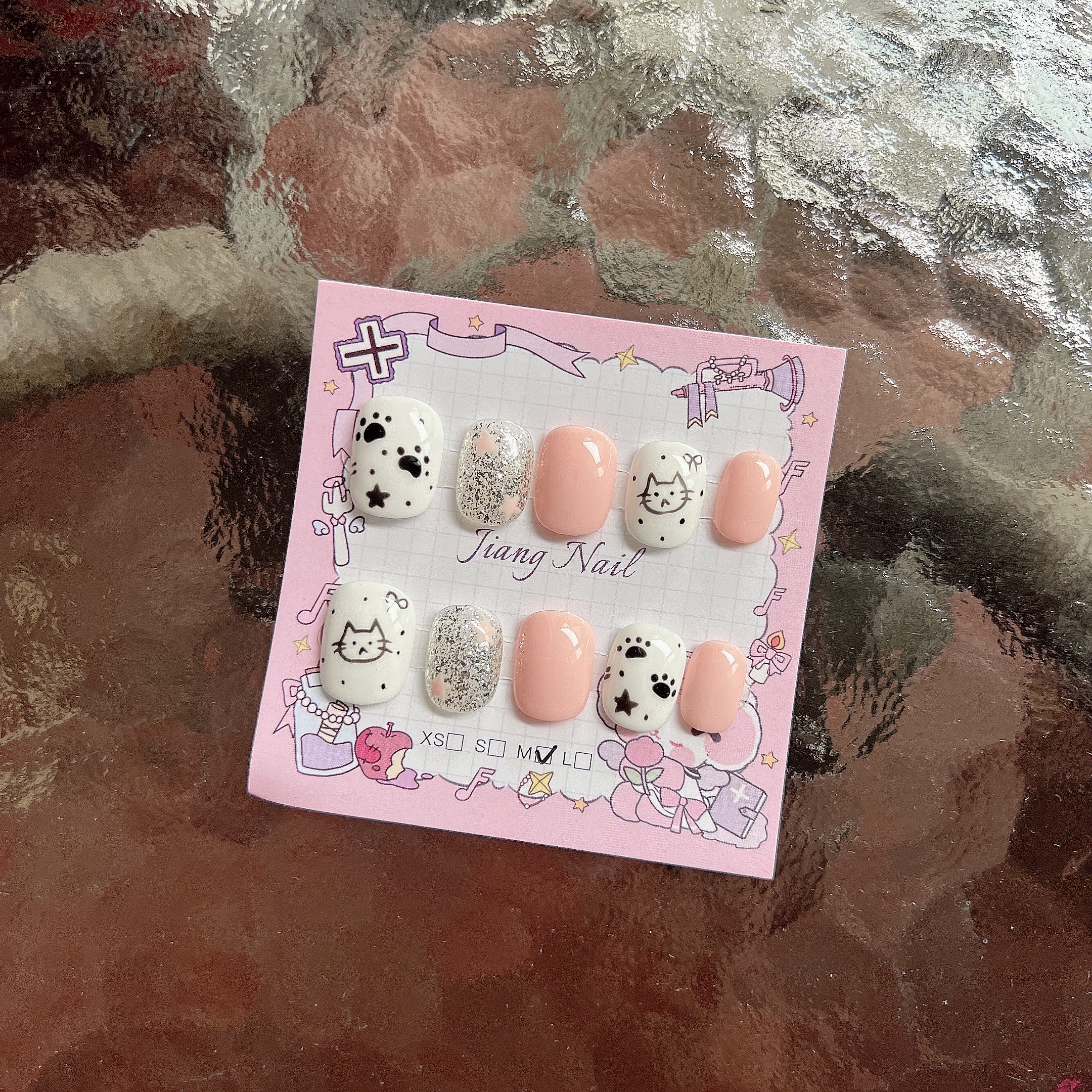 【现货】C018 简笔手绘小猫｜纯手工制作短款穿戴美甲贴片 ✖️退✖️换