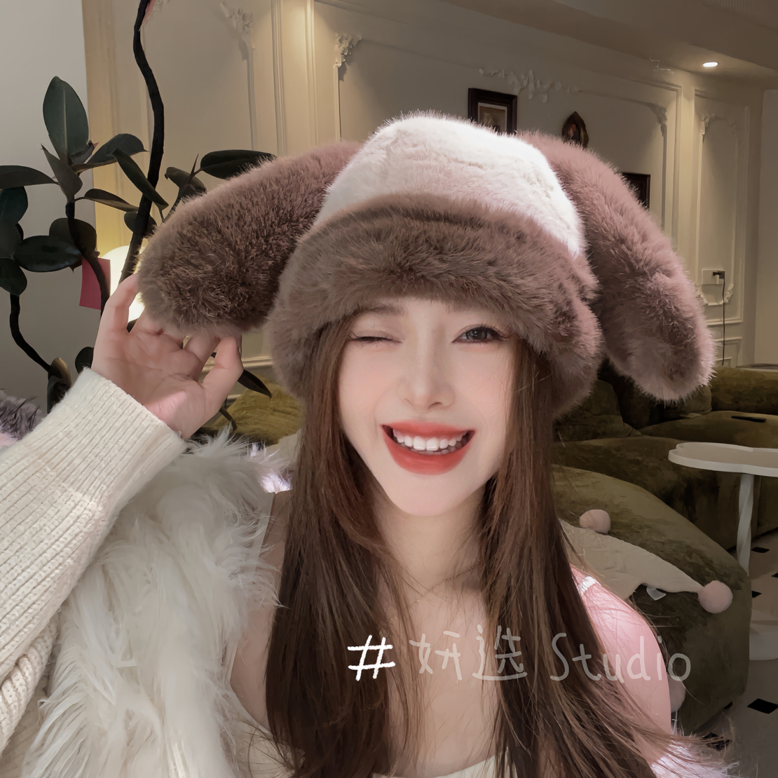 【布蕾兔】毛绒绒可爱兔子耳朵帽子女秋冬季保暖防寒护耳雷锋帽骑车
