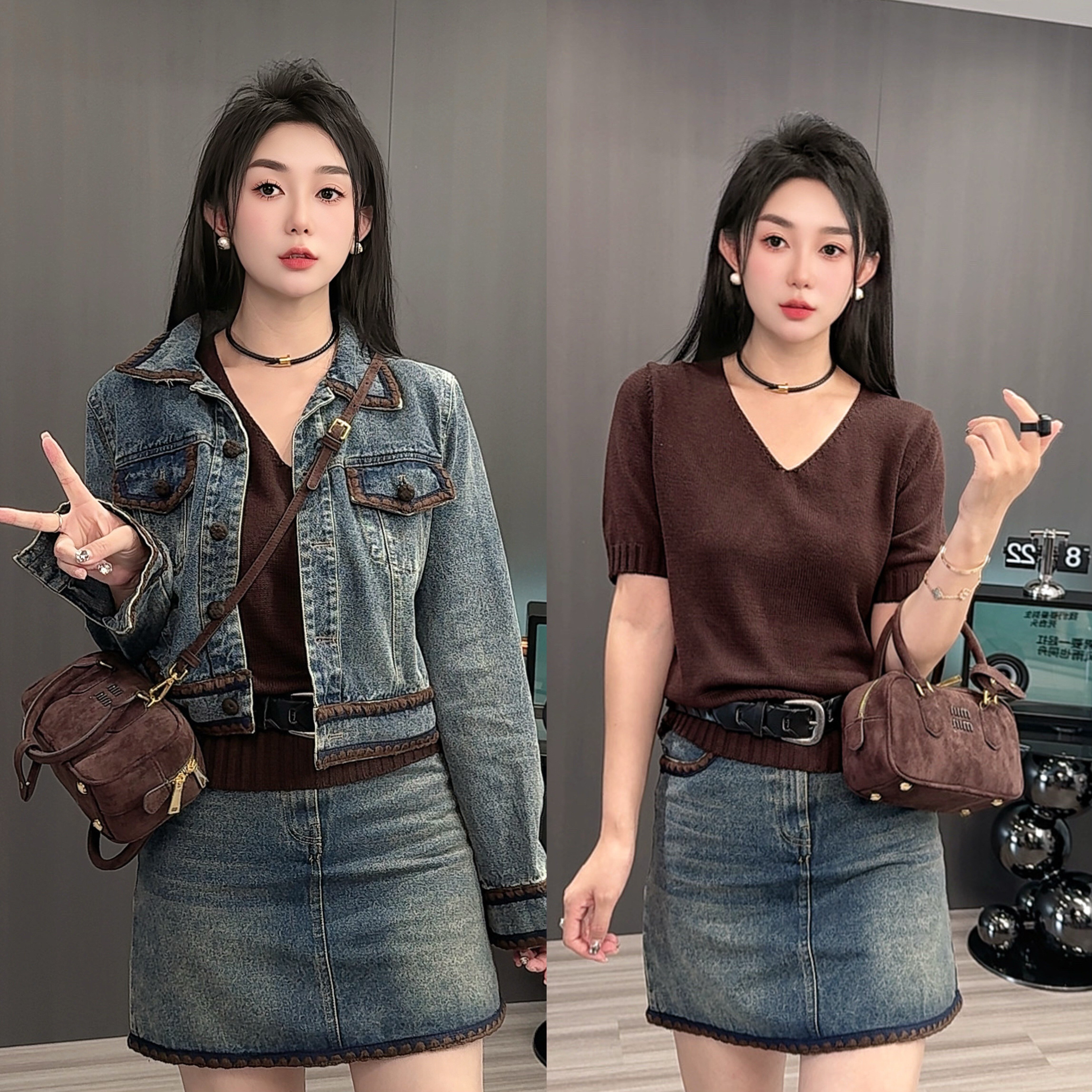 牛仔外套女2025秋季新款欧洲站复古做旧翻领单排扣牛仔服长袖上衣