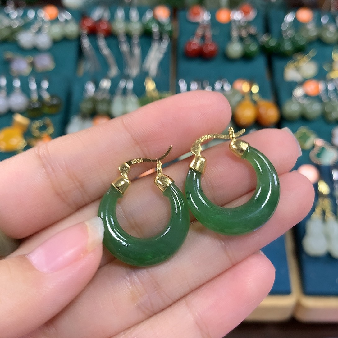 和田玉（碧玉）银S925镶嵌耳饰卡20.5左右