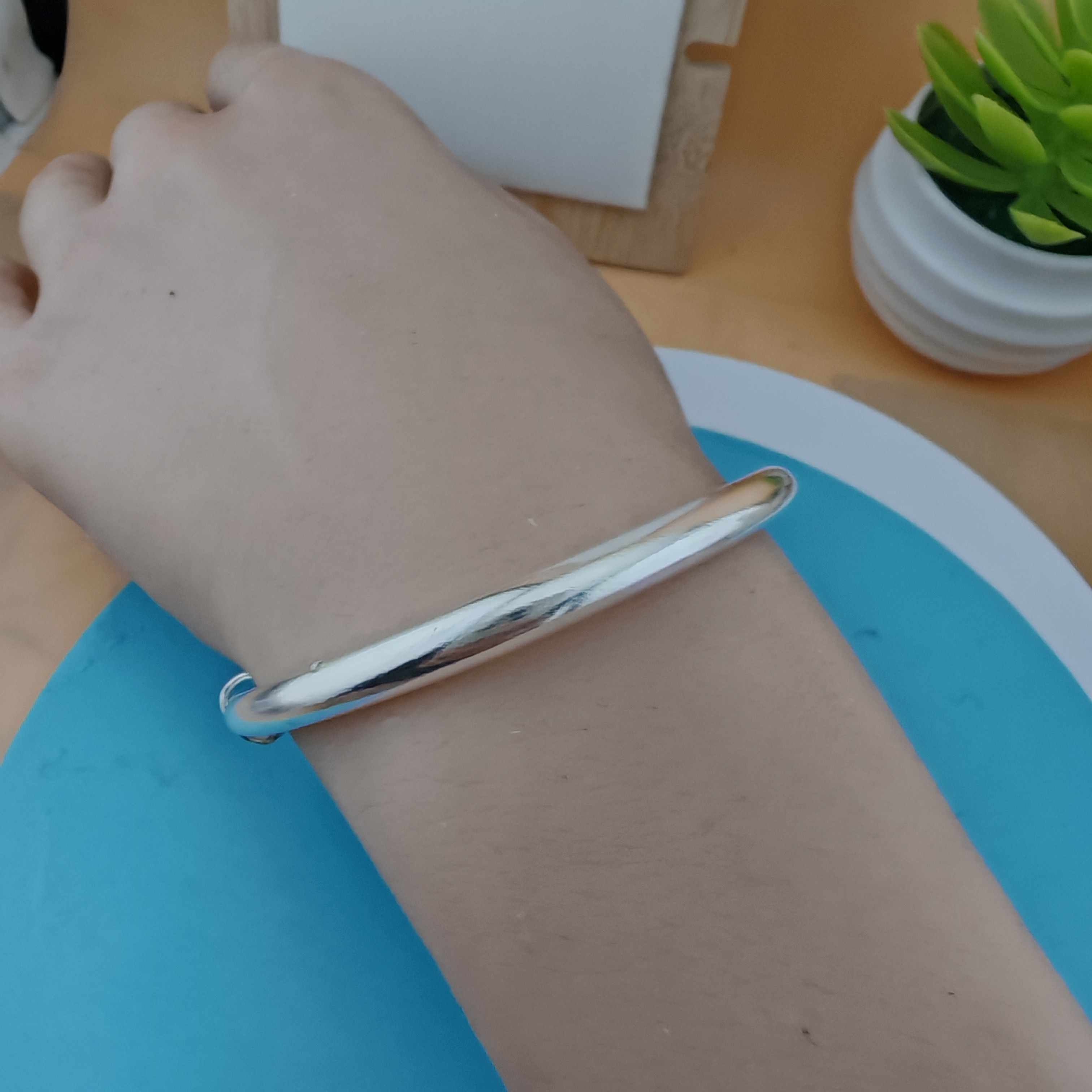 足银手镯 足银盘缠推拉款手镯平安喜乐实心素圈亮面简约精美手工