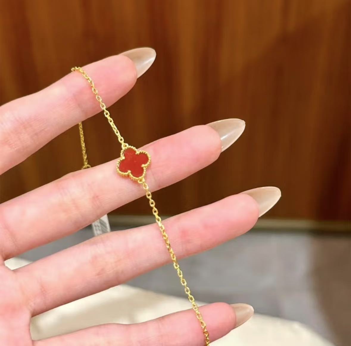 铜合金手链 铜合金2158百搭单颗红色花花手链