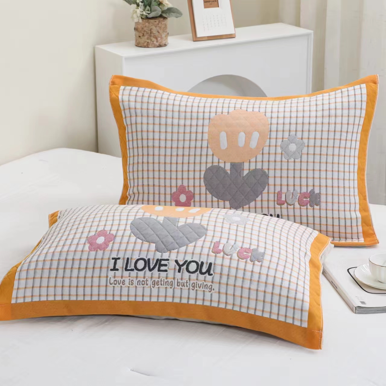 （爱恋）一对装52*80小清新纯棉纱布枕巾