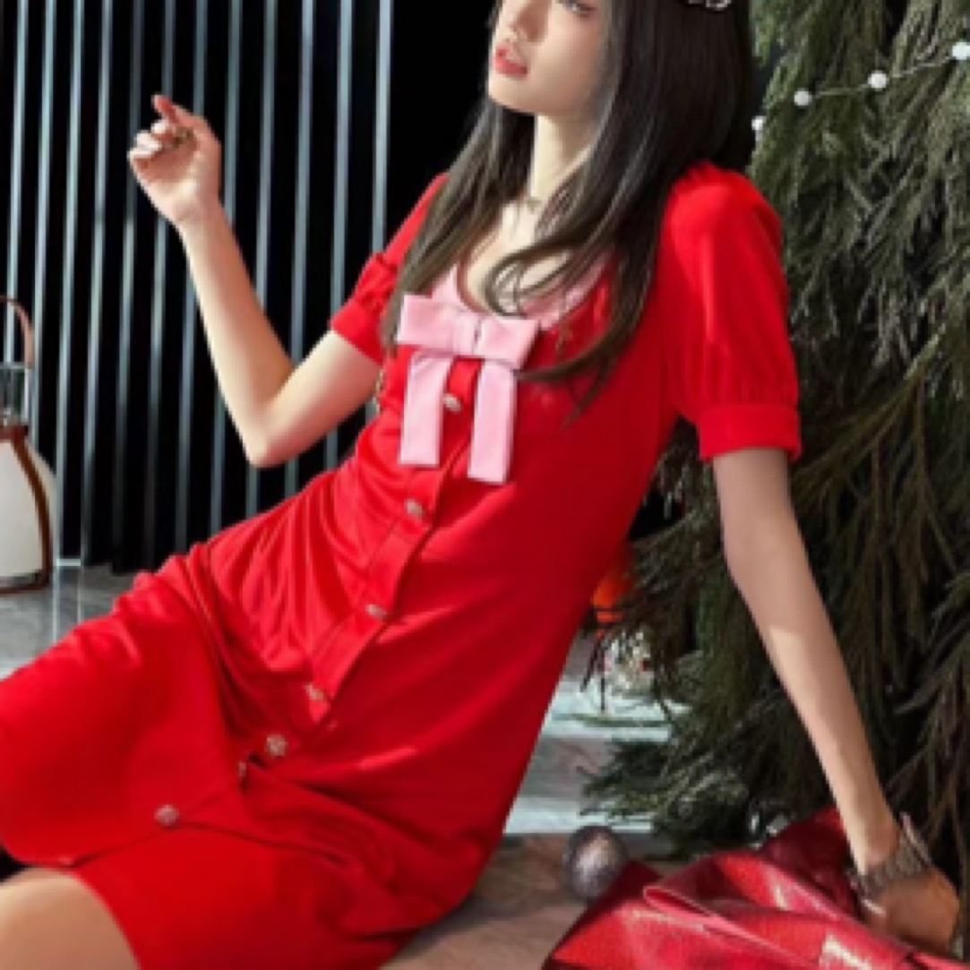 99新 GUCCI/古驰 修身红色连衣裙/S/C00382