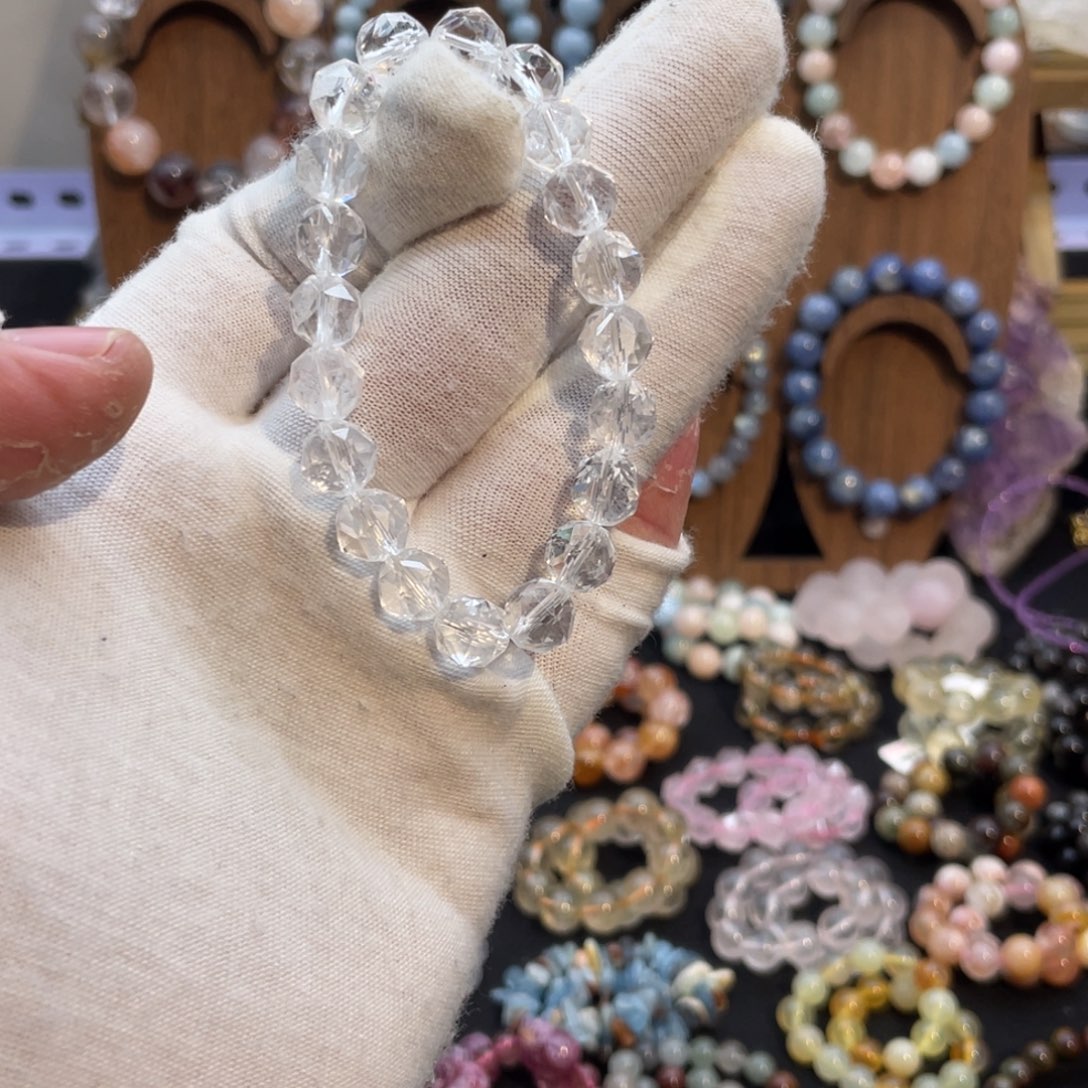 水晶未镶嵌手链纯天然白水多棱