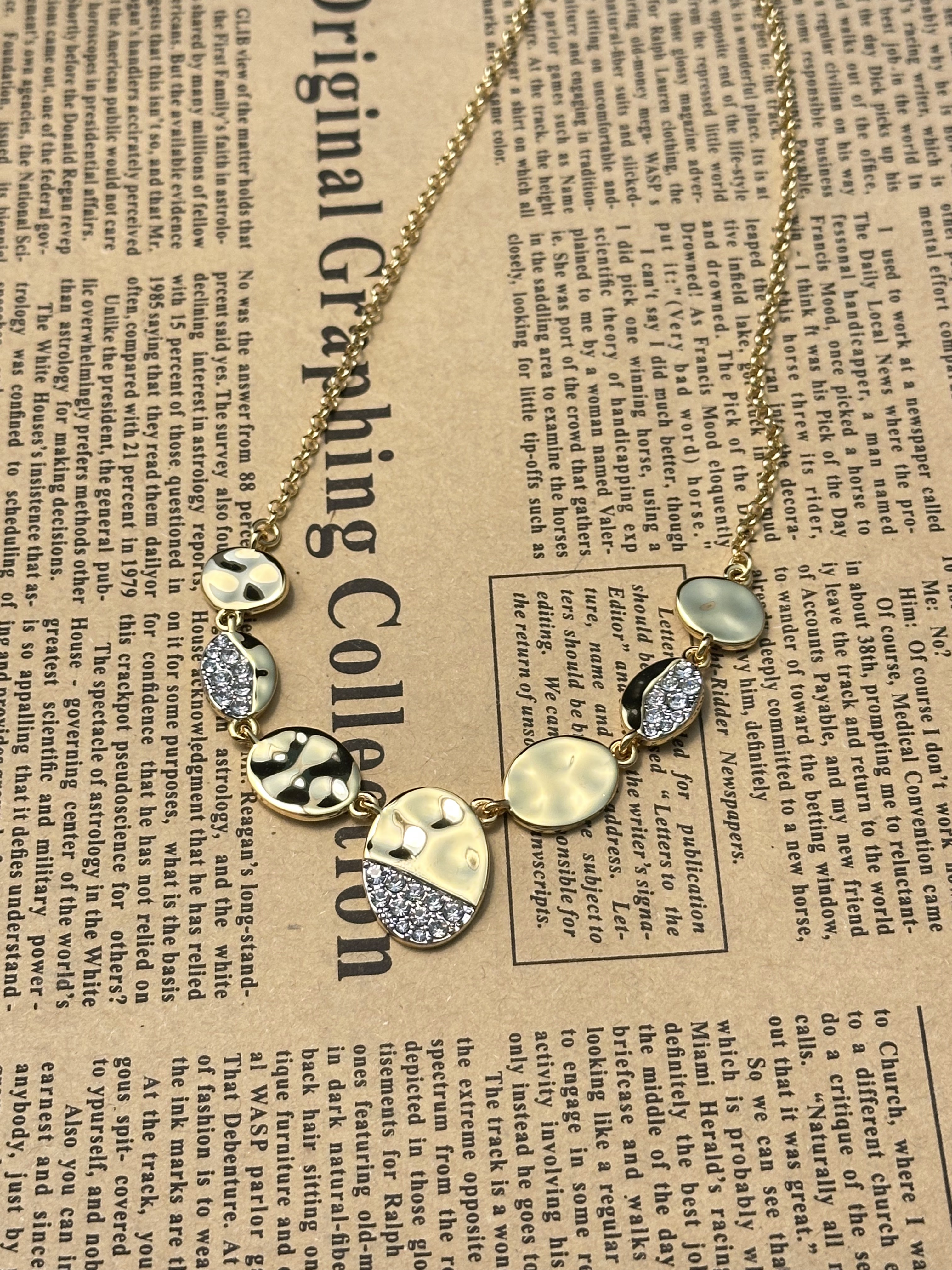 铜合金锆石项链 中古镀金不规则圆形项链 N2367