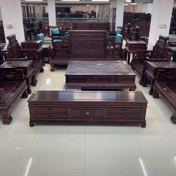 东非酸枝--卷书沙发十三件套满雕豪华大沙发