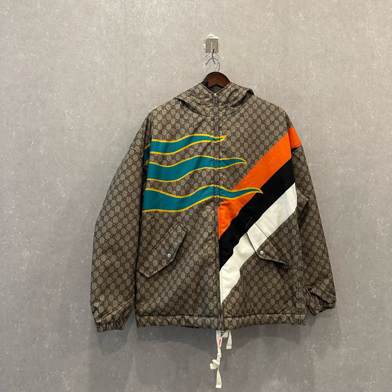 99新 GUCCI/古驰 SS22 满印条纹连帽长袖夹克 50码/003475
