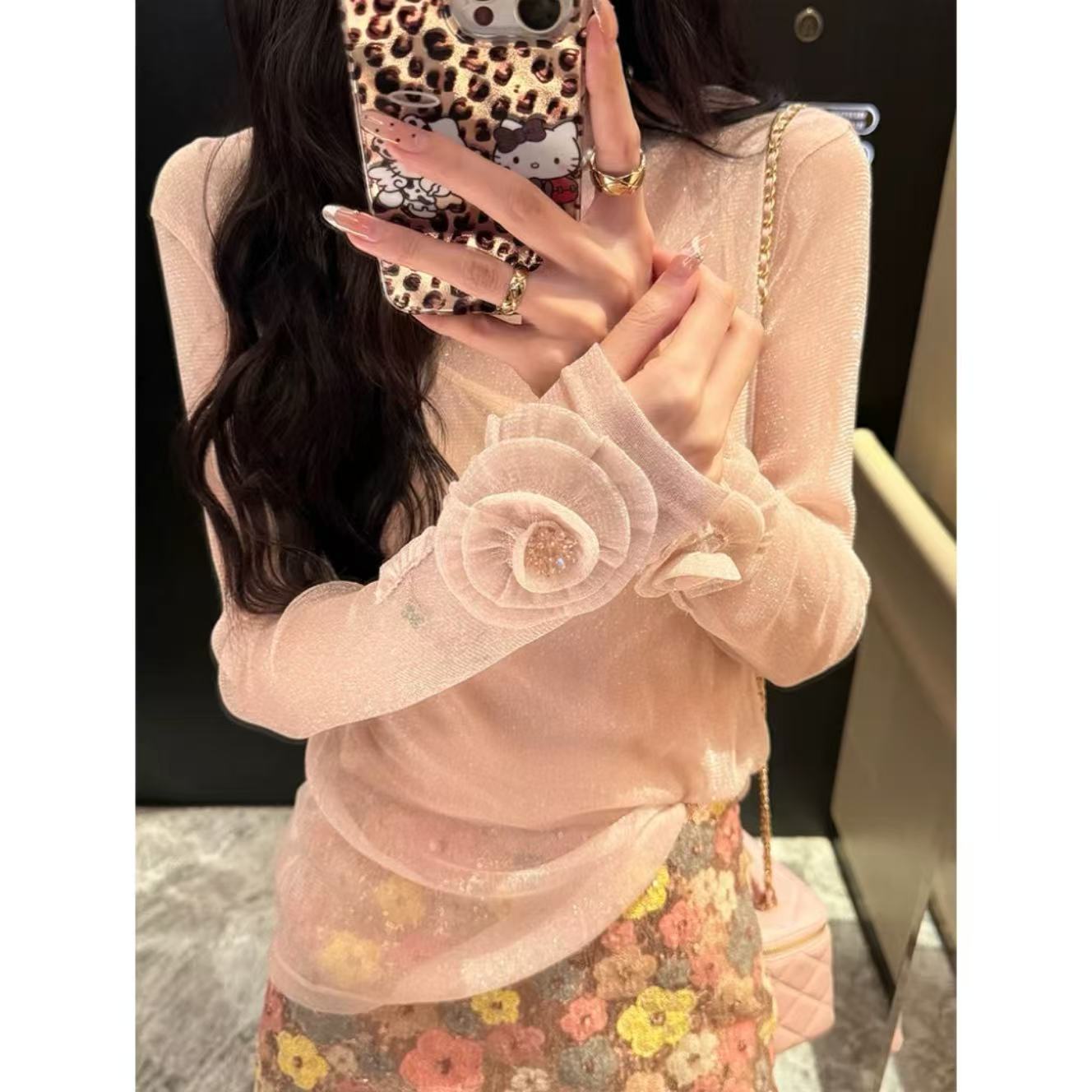 【RUYI】&【山木花葶】珊瑚海 重工圆领长袖设计感修身显瘦气质上衣