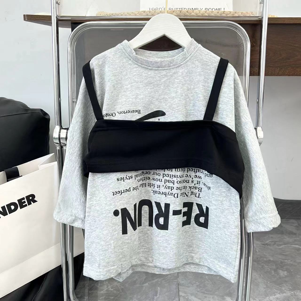 儿童2025春季新款假两件洋气九分袖卫衣B0357