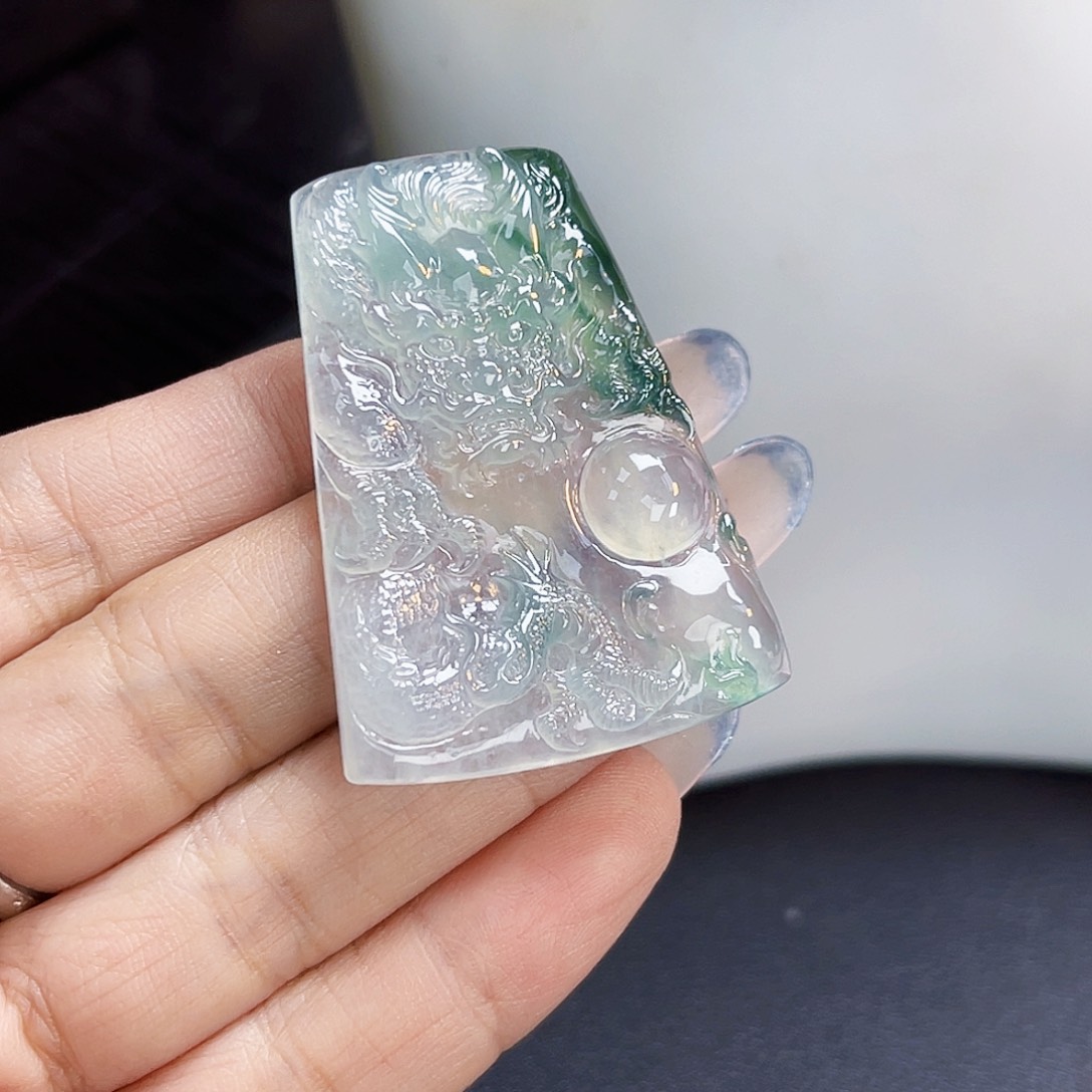裸石翡翠GX0088老坑冰胶高冰飘花龙牌