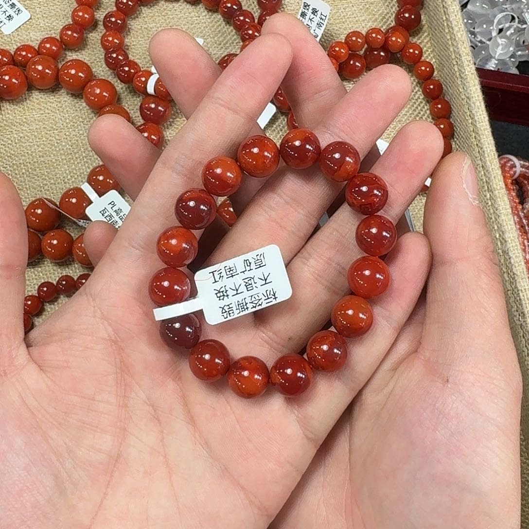 南红玛瑙手链未镶嵌丽*原矿南红手串10mm➕瓦西车厘子