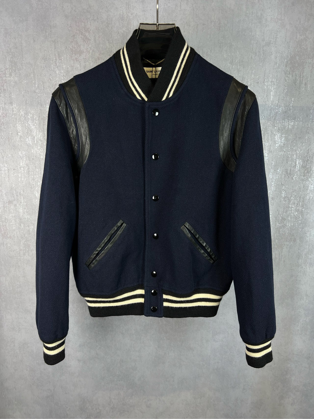99新 YSL/圣罗兰 slp深蓝色棒球夹克 46码 98新 A10742