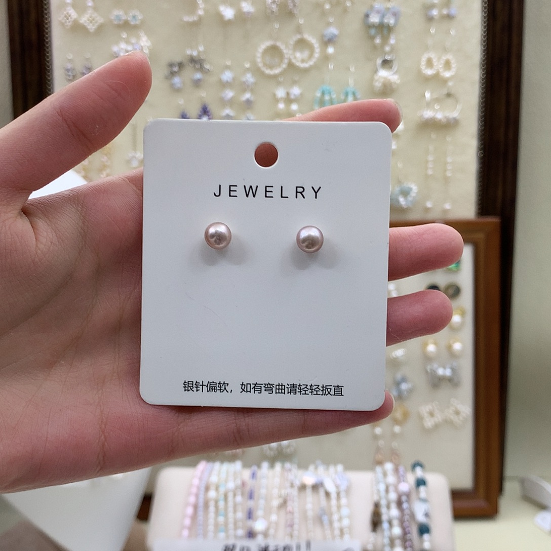 淡水珍珠银S925镶嵌耳饰