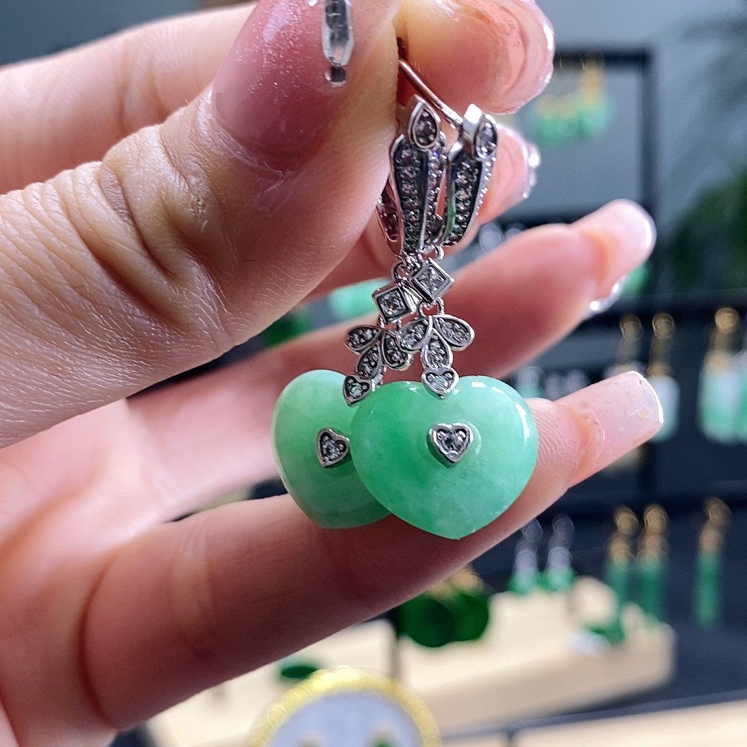 翡翠耳饰银S925镶嵌翡翠