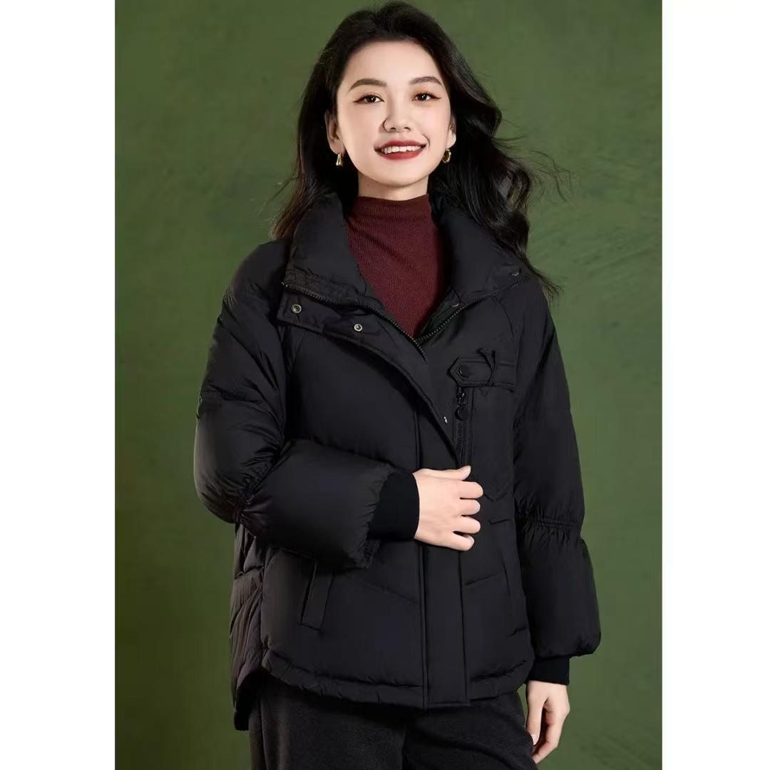 D206新款2025时尚设计感纯色立领羽绒服冬季高级宽松舒适女外套