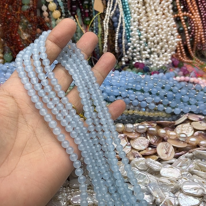 玛瑙/玉髓未镶嵌珠宝半成品一条6mm海蓝宝