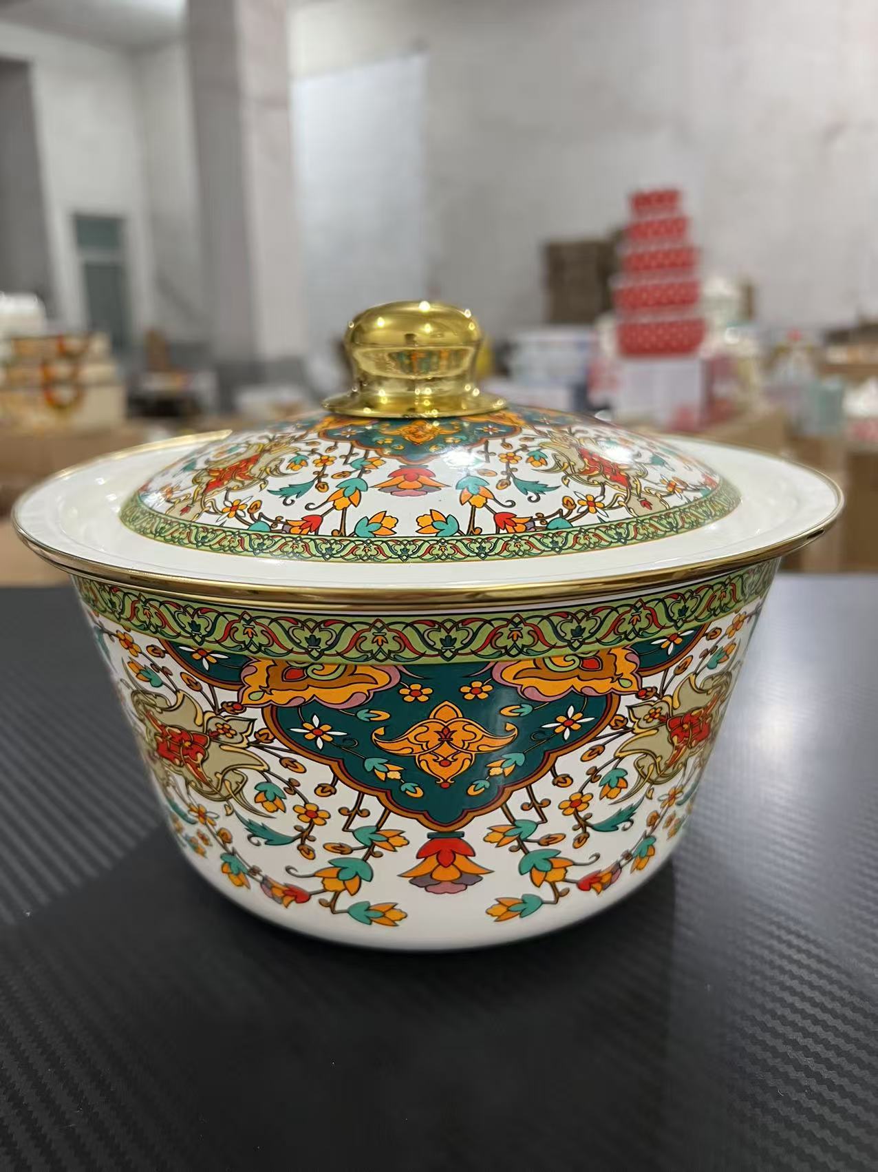 外贸20公分俄罗斯搪瓷盖盆