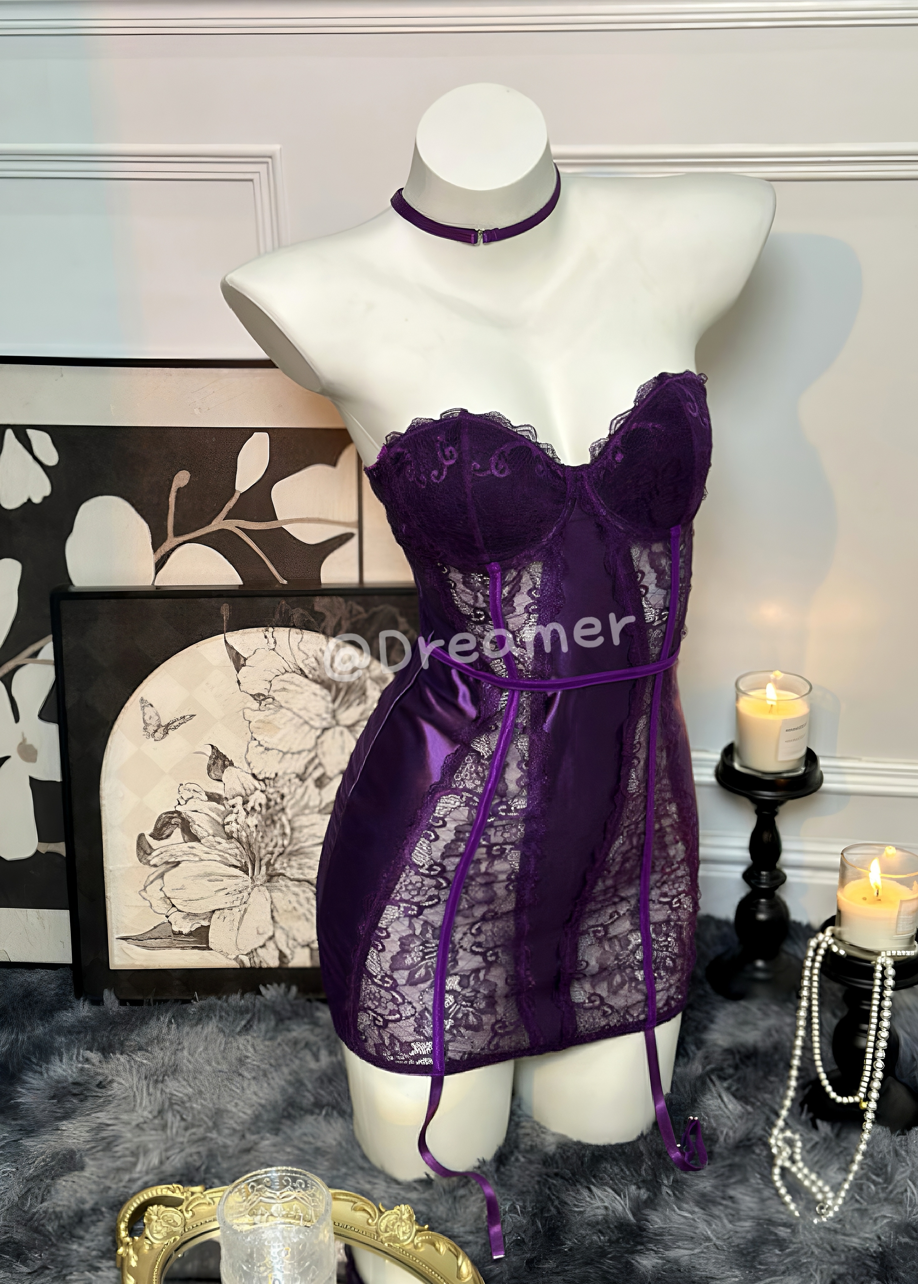 【迷人的危险】2025新款紫色性感睡裙QQ糖约会战袍显瘦蕾丝轻奢法式