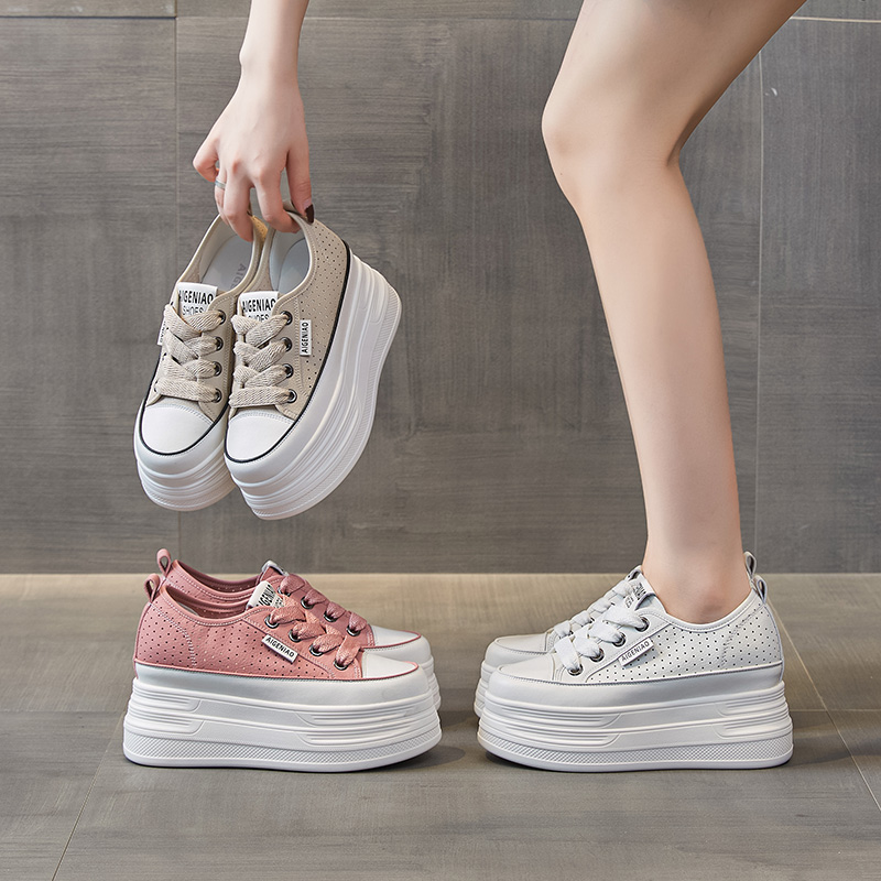 增高9cm小白鞋女2025夏季新款镂空透气韩版板鞋厚底内增高女鞋