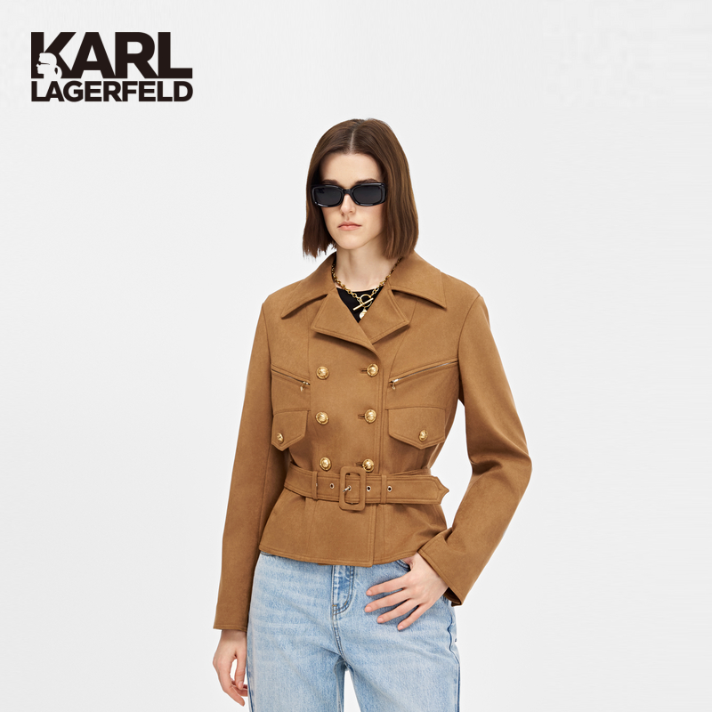 KARL LAGERFELD卡尔拉格斐双排腰带式短款外套P21E1508
