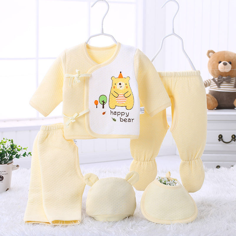 【五件套】春秋婴儿保暖套装新生儿连脚裤子蝴蝶衣宝宝胎帽围嘴